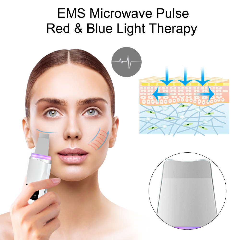 Ultrasonic Skin Scrubber LED Photon Ion Deep Face Cleaning Vibration Massager Rechargeable USB Acne Blackhead Removal Cleanser