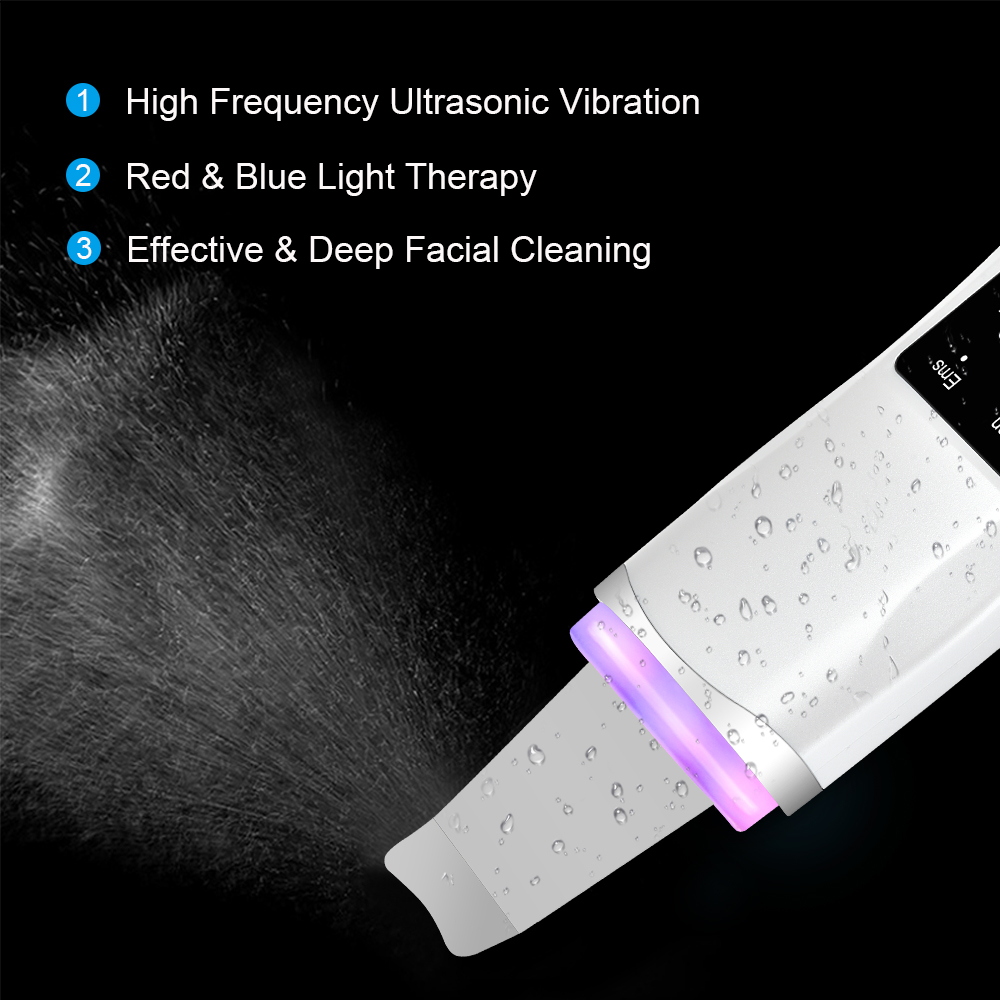 Ultrasonic Skin Scrubber LED Photon Ion Deep Face Cleaning Vibration Massager Rechargeable USB Acne Blackhead Removal Cleanser