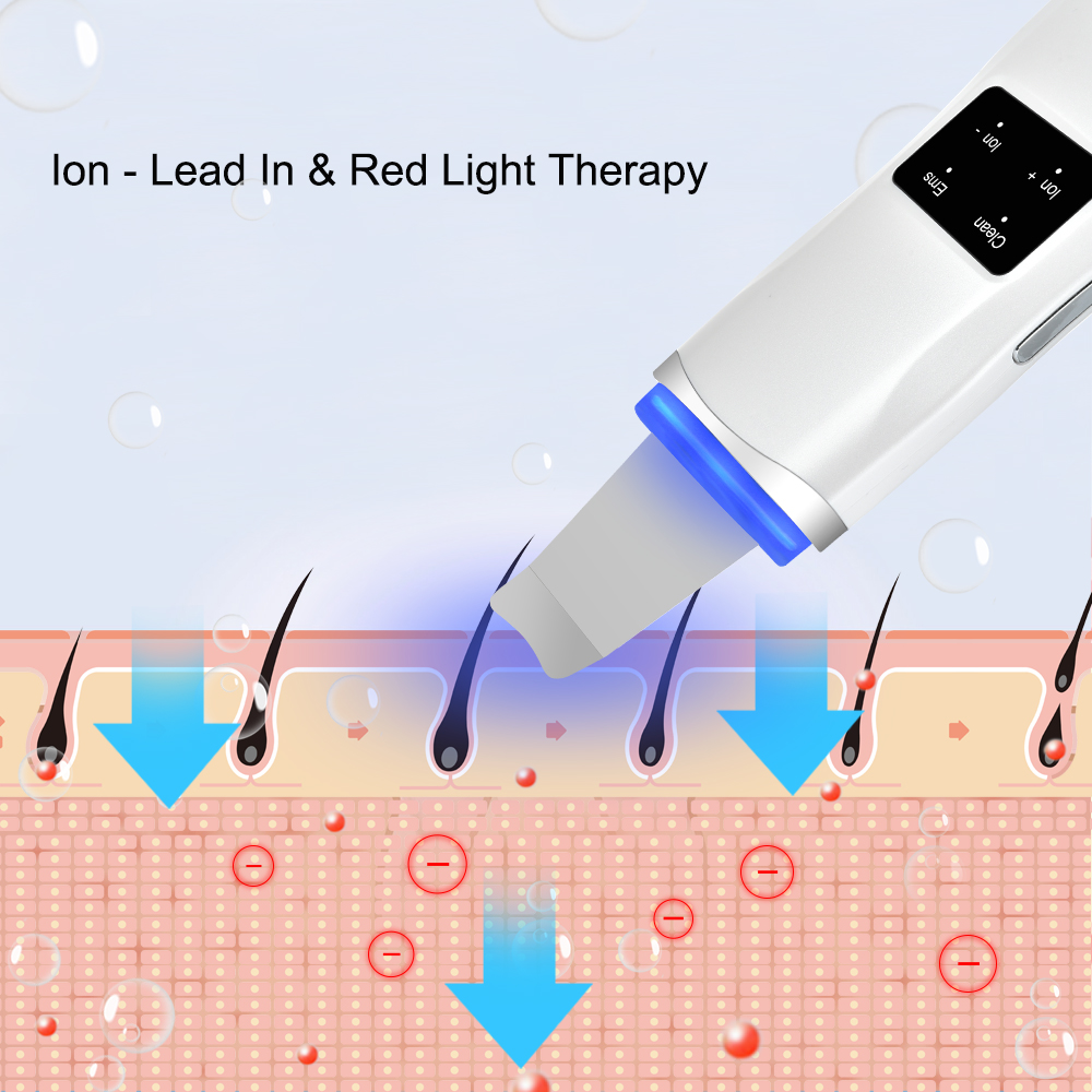 Ultrasonic Skin Scrubber LED Photon Ion Deep Face Cleaning Vibration Massager Rechargeable USB Acne Blackhead Removal Cleanser