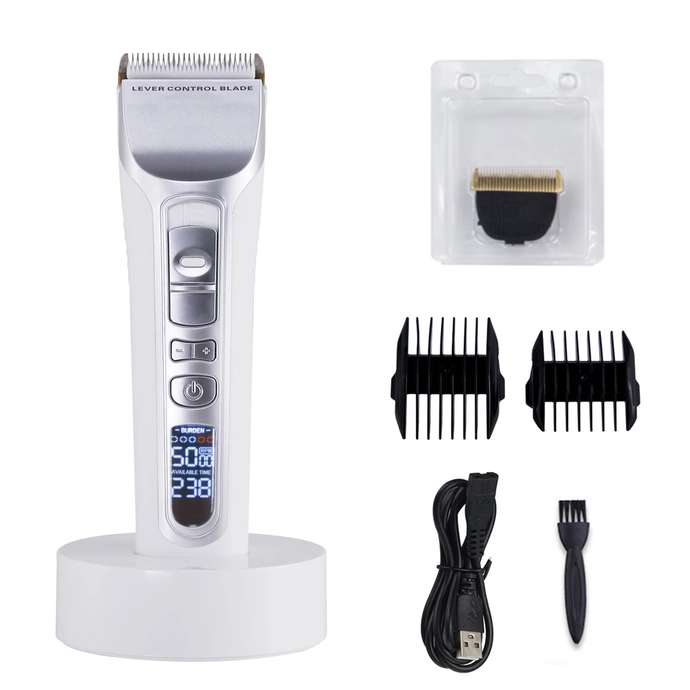 Strong Power Hair Clipper LCD Display Titanium Ceramic Blade Hair Trimmer Professional Salon Hair Cutting Machine USB Charge