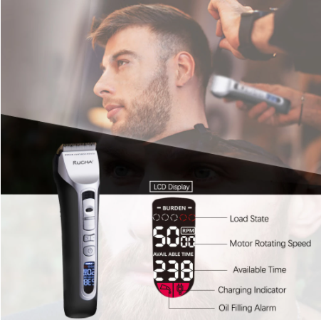 Strong Power Hair Clipper LCD Display Titanium Ceramic Blade Hair Trimmer Professional Salon Hair Cutting Machine USB Charge