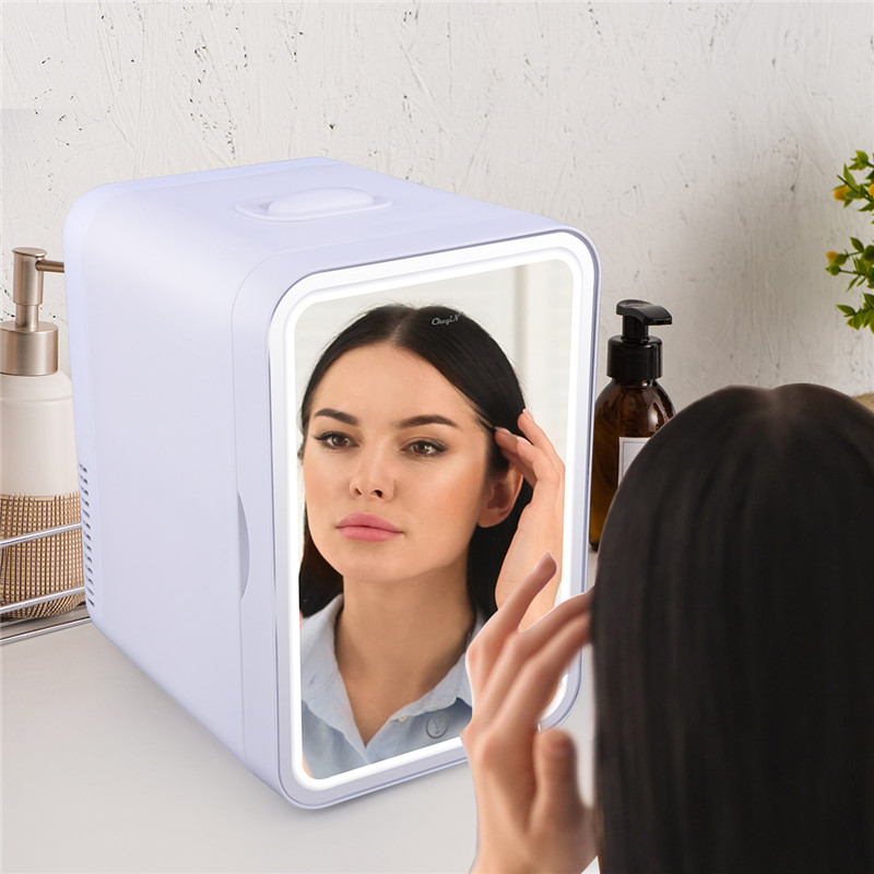 6L Mini Makeup Fridge Portable Cosmetic Refrigerator Facial Mask Skin Care Products Refrigerator With LED Makeup Mirror Home And Car Small Refrigerator Dual Use Hot Cold