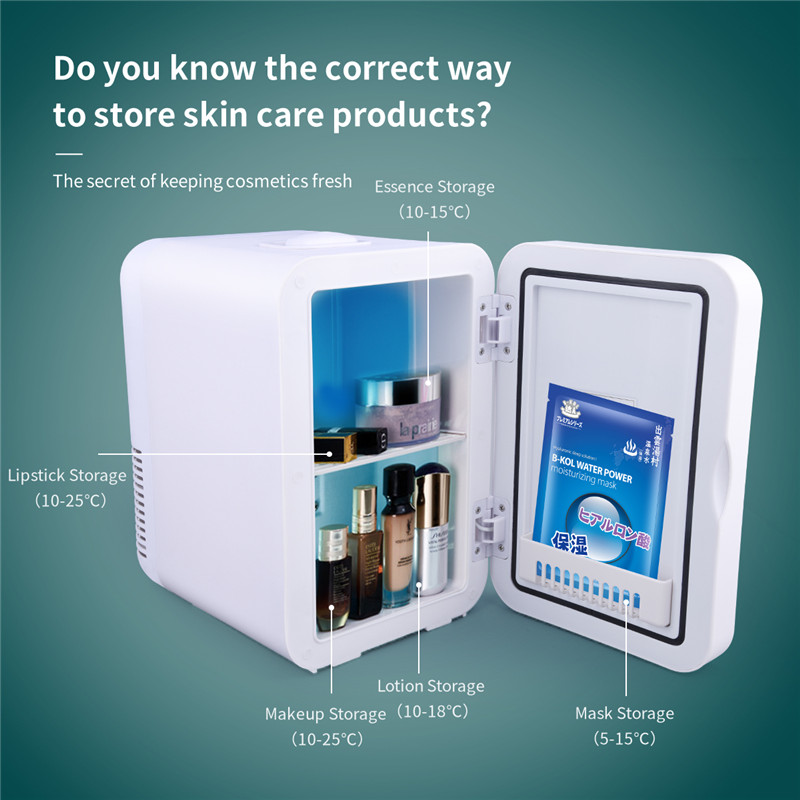 6L Mini Makeup Fridge Portable Cosmetic Refrigerator Facial Mask Skin Care Products Refrigerator With LED Makeup Mirror Home And Car Small Refrigerator Dual Use Hot Cold