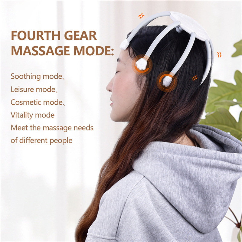 Electric Octopus Head Massager Kneading Relaxing Scalp Automatic Vibration Stress Relief Tool Meridian Dredge Scalp Massager Brain Relaxation TMS massager with eight 3D massage heads 4 massage modes