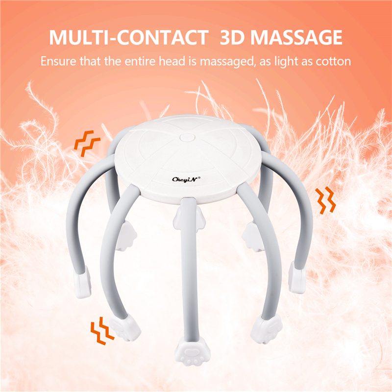 Electric Octopus Head Massager Kneading Relaxing Scalp Automatic Vibration Stress Relief Tool Meridian Dredge Scalp Massager Brain Relaxation TMS massager with eight 3D massage heads 4 massage modes