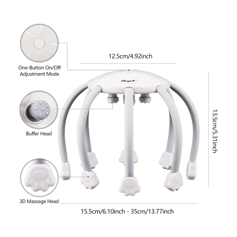 Electric Octopus Head Massager Kneading Relaxing Scalp Automatic Vibration Stress Relief Tool Meridian Dredge Scalp Massager Brain Relaxation TMS massager with eight 3D massage heads 4 massage modes