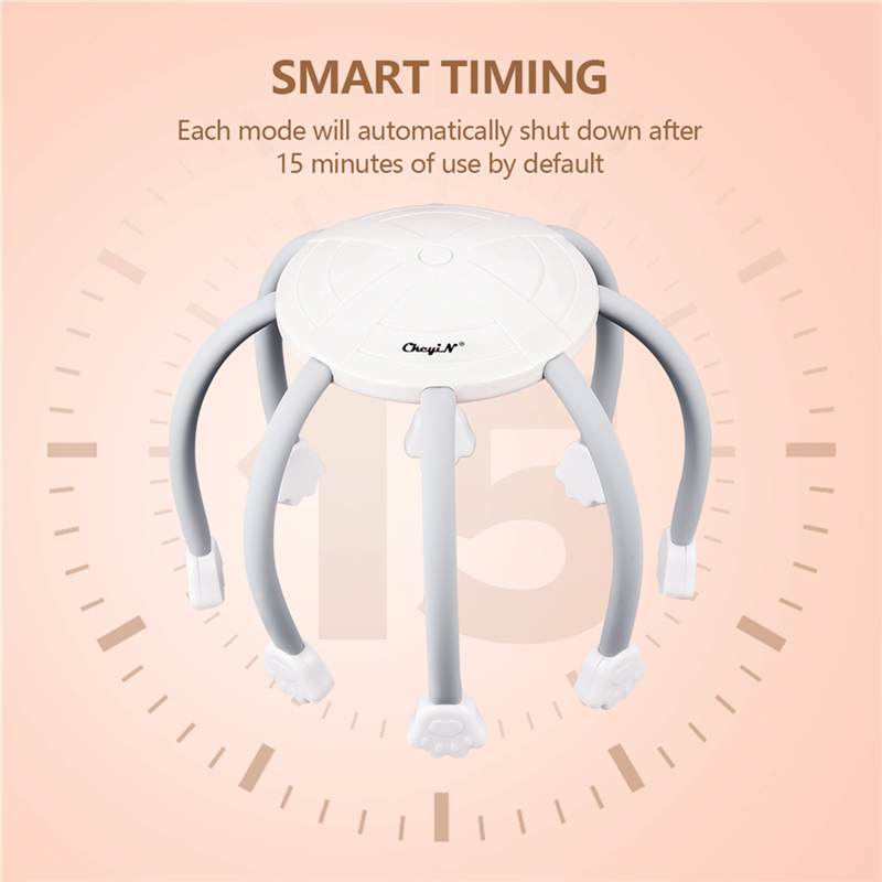 Electric Octopus Head Massager Kneading Relaxing Scalp Automatic Vibration Stress Relief Tool Meridian Dredge Scalp Massager Brain Relaxation TMS massager with eight 3D massage heads 4 massage modes