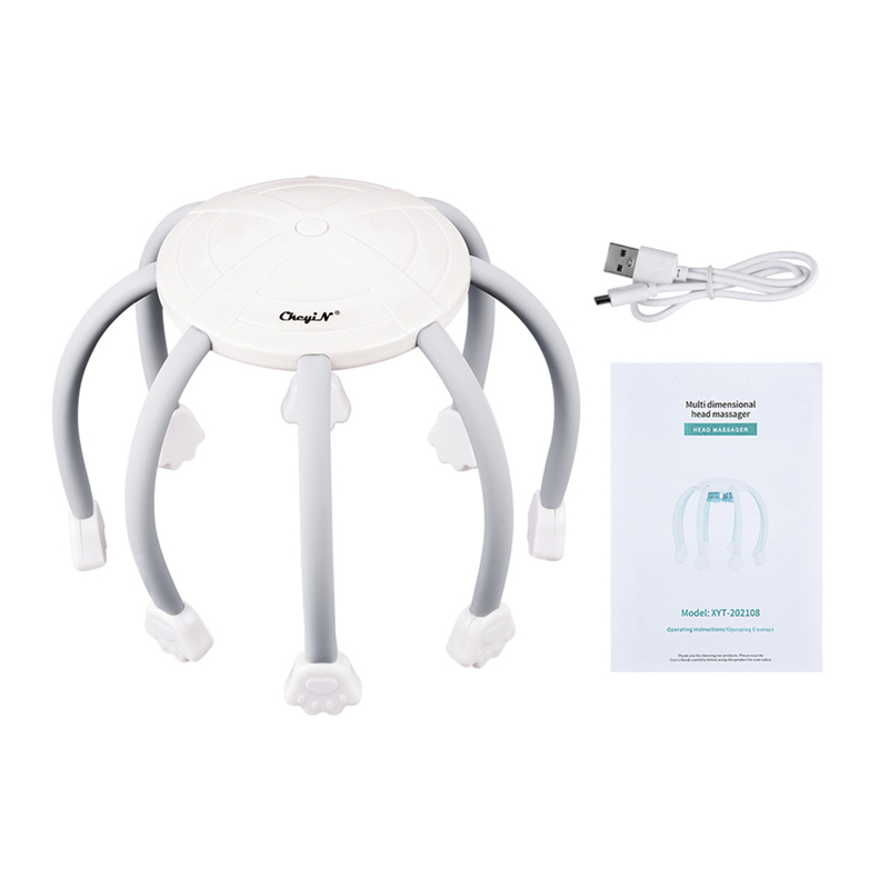 Electric Octopus Head Massager Kneading Relaxing Scalp Automatic Vibration Stress Relief Tool Meridian Dredge Scalp Massager Brain Relaxation TMS massager with eight 3D massage heads 4 massage modes