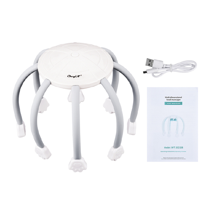 Electric Octopus Head Massager Kneading Relaxing Scalp Automatic Vibration Stress Relief Tool Meridian Dredge Scalp Massager Brain Relaxation TMS massager with eight 3D massage heads 4 massage modes