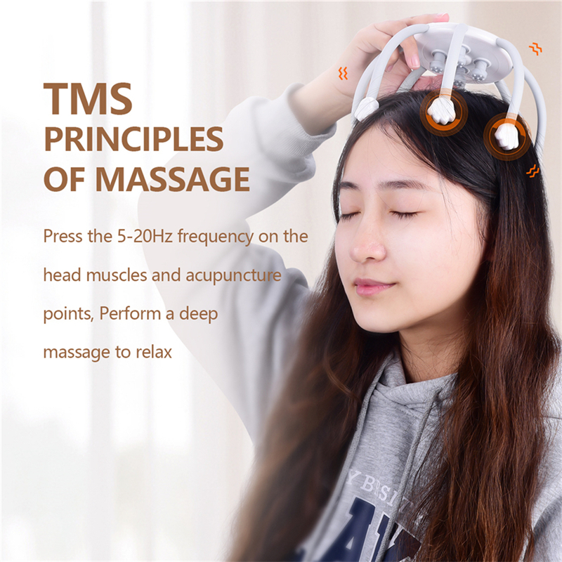 Electric Octopus Head Massager Kneading Relaxing Scalp Automatic Vibration Stress Relief Tool Meridian Dredge Scalp Massager Brain Relaxation TMS massager with eight 3D massage heads 4 massage modes