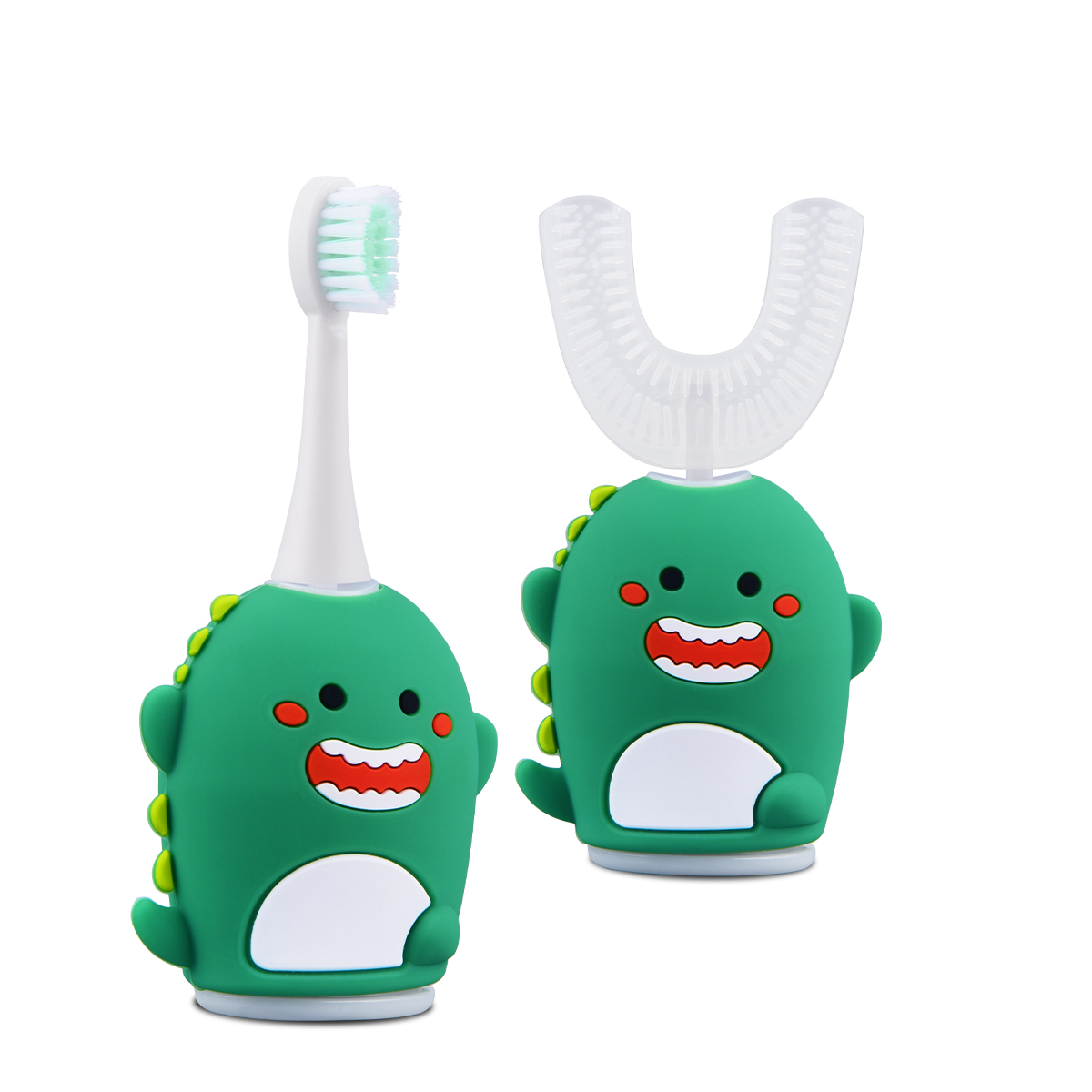 Smart 360° U-shape Sonic Electric Toothbrush Kids Silicone Automatic Cartoon Pattern Children Ultrasonic Toothbrush suitable for 6-12Y babies U-shape head + soft bristle head Support wireless charging