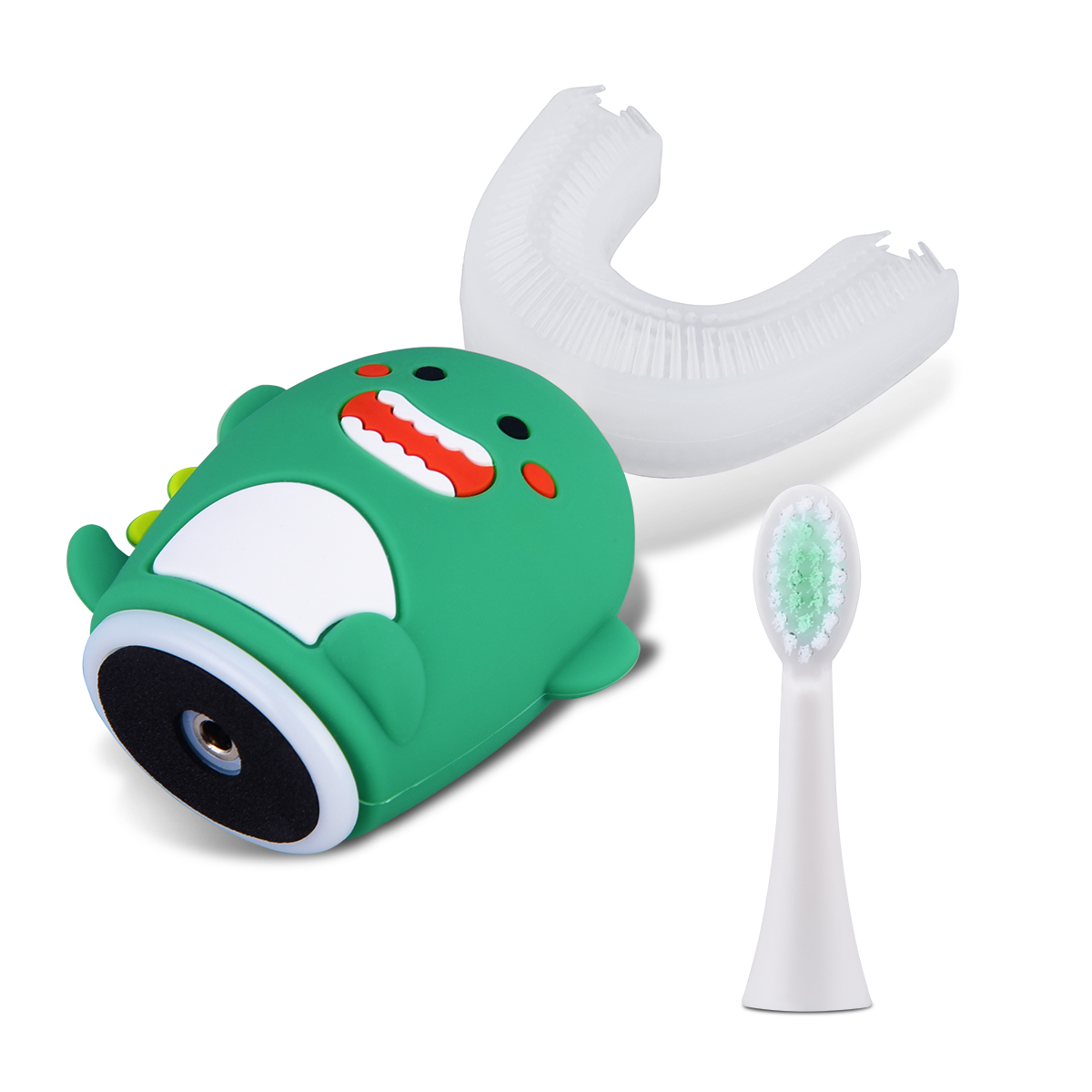 Smart 360° U-shape Sonic Electric Toothbrush Kids Silicone Automatic Cartoon Pattern Children Ultrasonic Toothbrush suitable for 6-12Y babies U-shape head + soft bristle head Support wireless charging