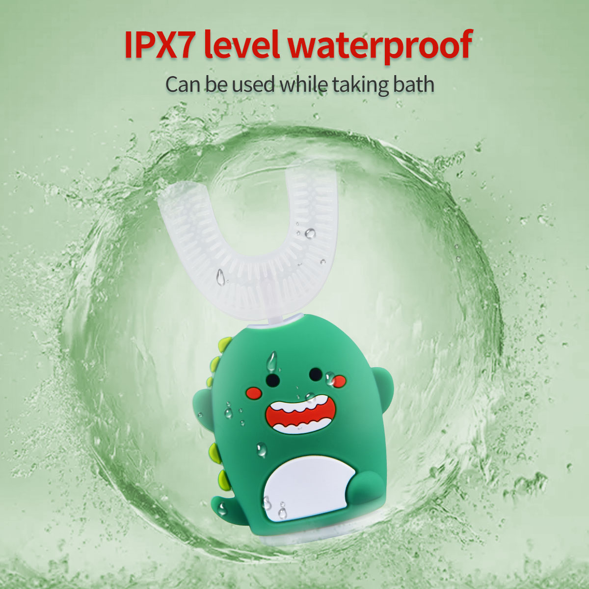 Smart 360° U-shape Sonic Electric Toothbrush Kids Silicone Automatic Cartoon Pattern Children Ultrasonic Toothbrush suitable for 6-12Y babies U-shape head + soft bristle head Support wireless charging