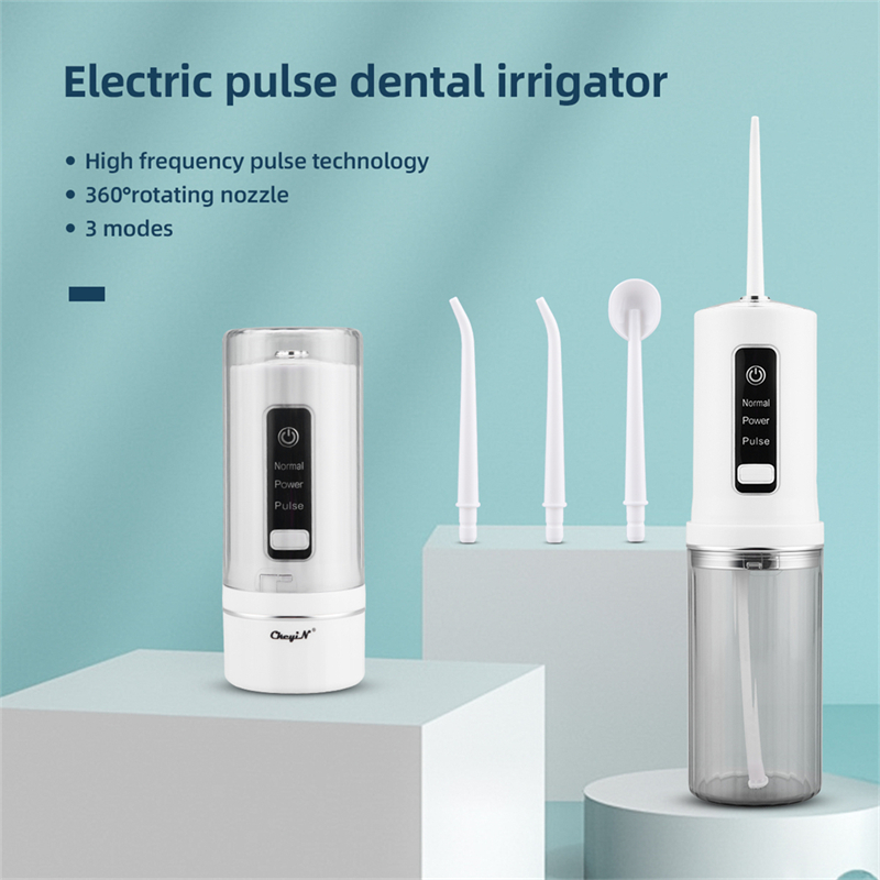 Portable 3 Modes Dental Water Flosser Electric Smart Pulse Irrigator Jet Dental Water Floss Tip Washable Teeth Whitening Cleaner Waterproof Tooth Flushing Device High-frequency Pulse Tooth Care Tool