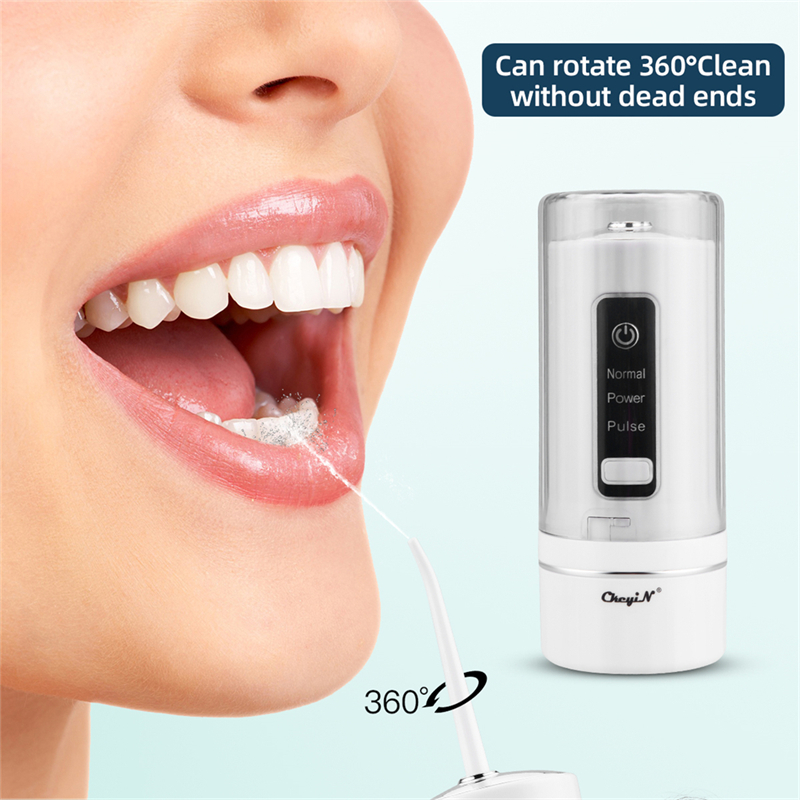 Portable 3 Modes Dental Water Flosser Electric Smart Pulse Irrigator Jet Dental Water Floss Tip Washable Teeth Whitening Cleaner Waterproof Tooth Flushing Device High-frequency Pulse Tooth Care Tool