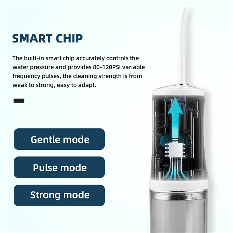 Portable 3 Modes Dental Water Flosser Electric Smart Pulse Irrigator Jet Dental Water Floss Tip Washable Teeth Whitening Cleaner Waterproof Tooth Flushing Device High-frequency Pulse Tooth Care Tool