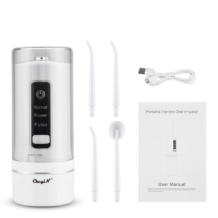 Portable 3 Modes Dental Water Flosser Electric Smart Pulse Irrigator Jet Dental Water Floss Tip Washable Teeth Whitening Cleaner Waterproof Tooth Flushing Device High-frequency Pulse Tooth Care Tool