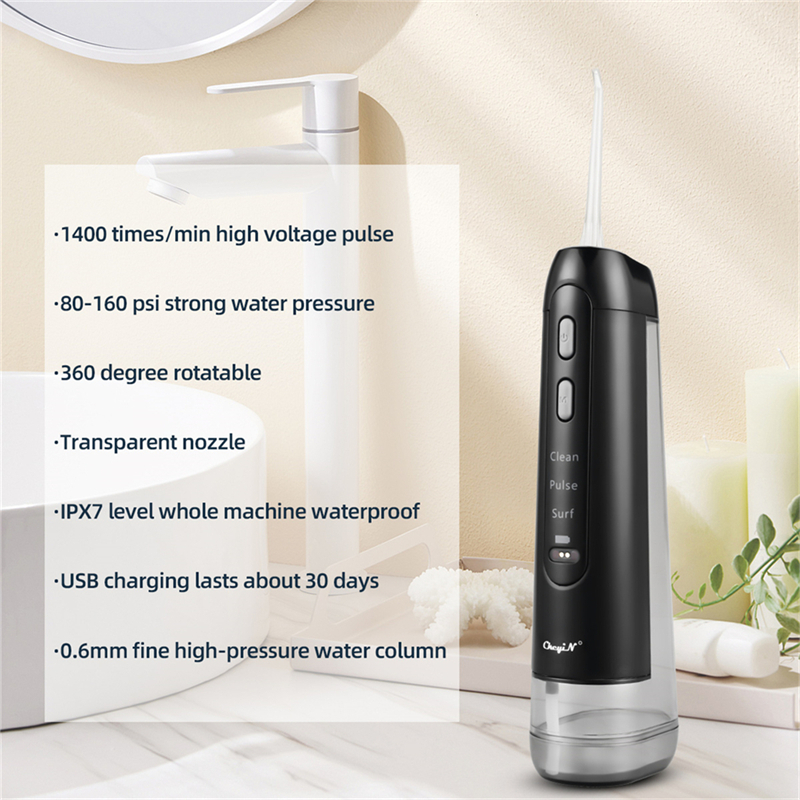 Professional Oral Irrigator with 300ml Water Tank Portable Electric USB Rechargeable  Tooth Cleaner Tooth Whitening Water Oral Dental Floss Dental Irrigator for Home Travel