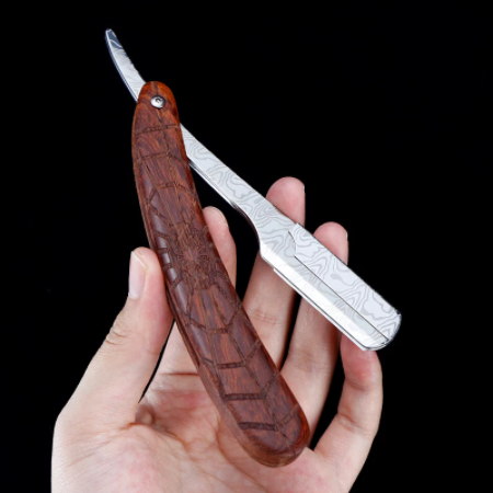 Mens Shaving Barber Tools Hair Razor and Blades Antique Black Folding Shaving Knife Stainless Steel Straight Razor Holder