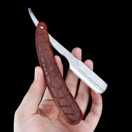 Mens Shaving Barber Tools Hair Razor and Blades Antique Black Folding Shaving Knife Stainless Steel Straight Razor Holder