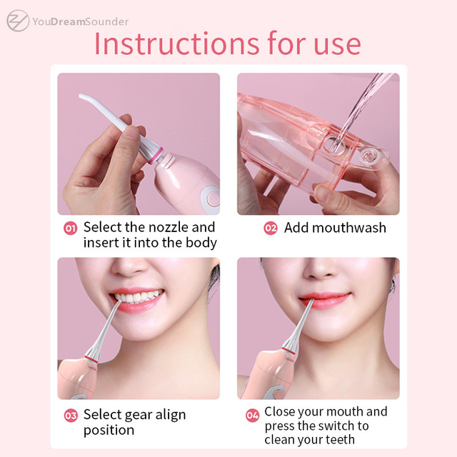 Electric Oral Irrigator 3 Modes With 4 Nozzles Large Water Tank USB Rechargeable Dental Water Flosser Family Travel Use Waterproof Water Jet Floss Teeth Cleaner IPX7 Waterproof