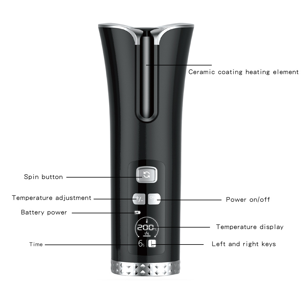 5200 mAh Cordless Automatic Hair Curler Rotating Ceramic USB Rechargeable Beach Waves Air Curler Wand Wireless Auto Curling Iron with LCD Temp Display and Timer Styling Tools