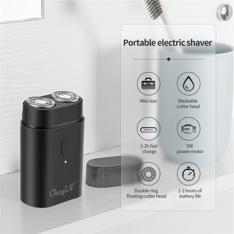 Mini Electric Shaver Double-headed Razor For Men USB Rechargeable Floating Cutter Head Beard Trimmer Man's Twin Blade Beard Hair Trimmer Face Care