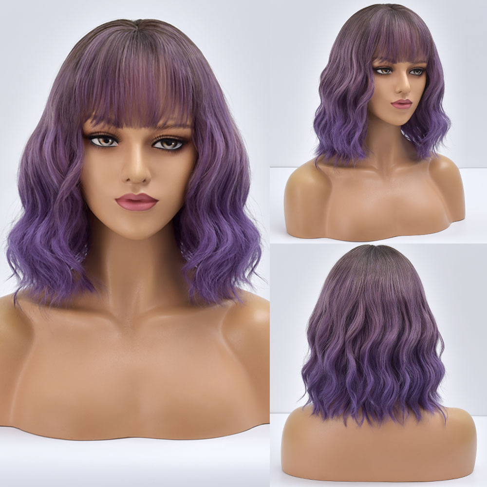 Purple Ombre Short Bob Body Wave Synthetic Wigs For Women Natural Synthetic White Cosplay Synthetic Natural Hair Lolita Pelicula