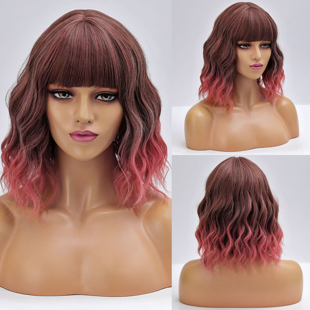 Purple Ombre Short Bob Body Wave Synthetic Wigs For Women Natural Synthetic White Cosplay Synthetic Natural Hair Lolita Pelicula