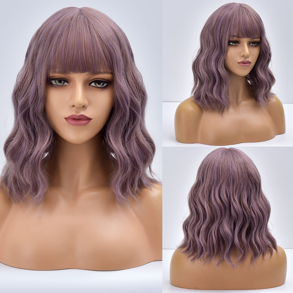 Purple Ombre Short Bob Body Wave Synthetic Wigs For Women Natural Synthetic White Cosplay Synthetic Natural Hair Lolita Pelicula