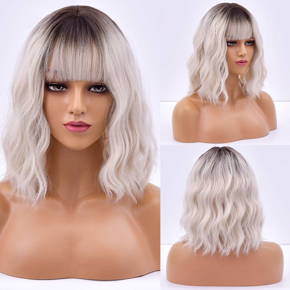 Purple Ombre Short Bob Body Wave Synthetic Wigs For Women Natural Synthetic White Cosplay Synthetic Natural Hair Lolita Pelicula
