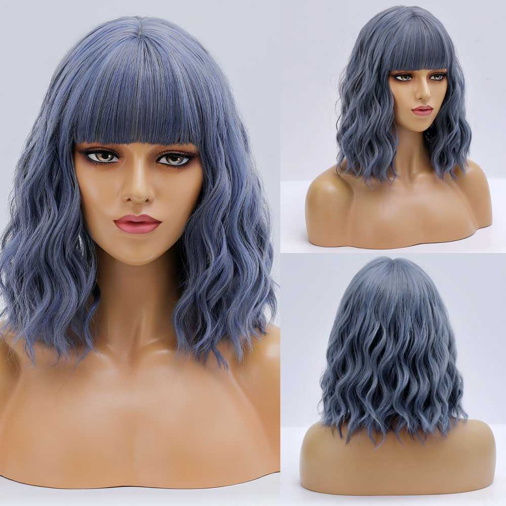 Purple Ombre Short Bob Body Wave Synthetic Wigs For Women Natural Synthetic White Cosplay Synthetic Natural Hair Lolita Pelicula