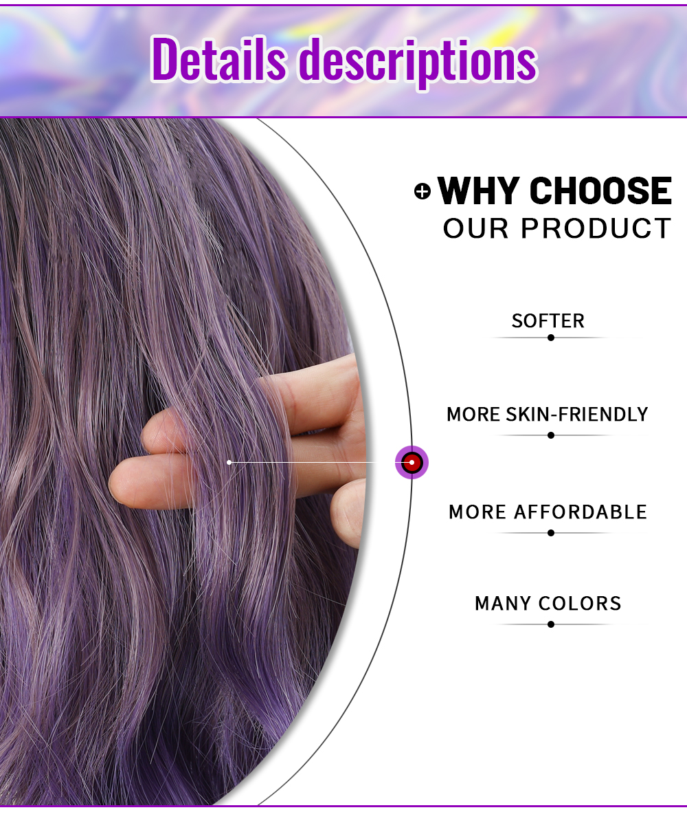Purple Ombre Short Bob Body Wave Synthetic Wigs For Women Natural Synthetic White Cosplay Synthetic Natural Hair Lolita Pelicula