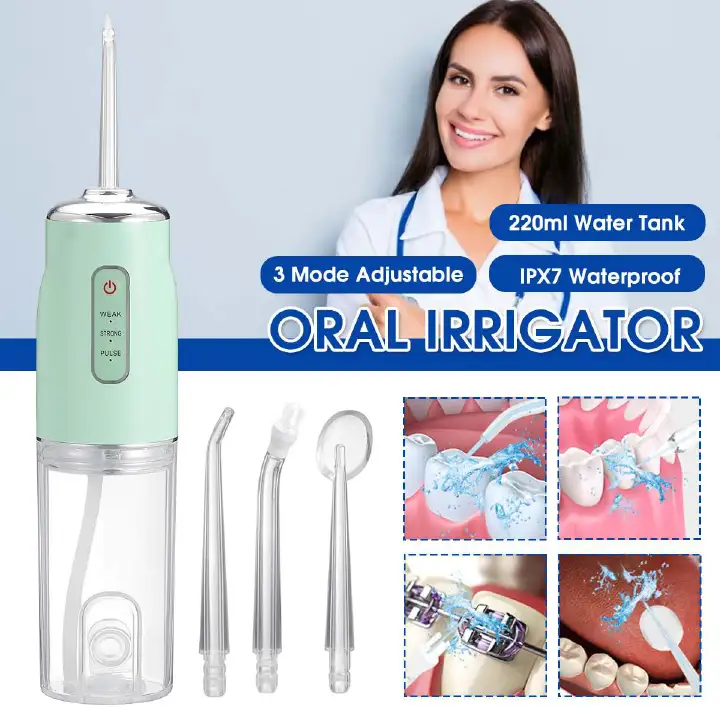 New Arrival Portable High-frequency Pulse Water Flosser Electric Spray Cleaning Oral Irrigator 3 Modes Cordless USB Rechargeable Teeth Cleaner  Dental Water Flosser Jet 220ML Water Tank with 4 Nozzles