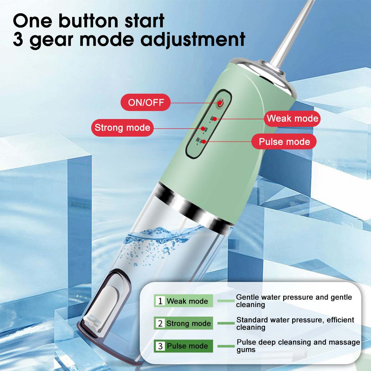 New Arrival Portable High-frequency Pulse Water Flosser Electric Spray Cleaning Oral Irrigator 3 Modes Cordless USB Rechargeable Teeth Cleaner  Dental Water Flosser Jet 220ML Water Tank with 4 Nozzles