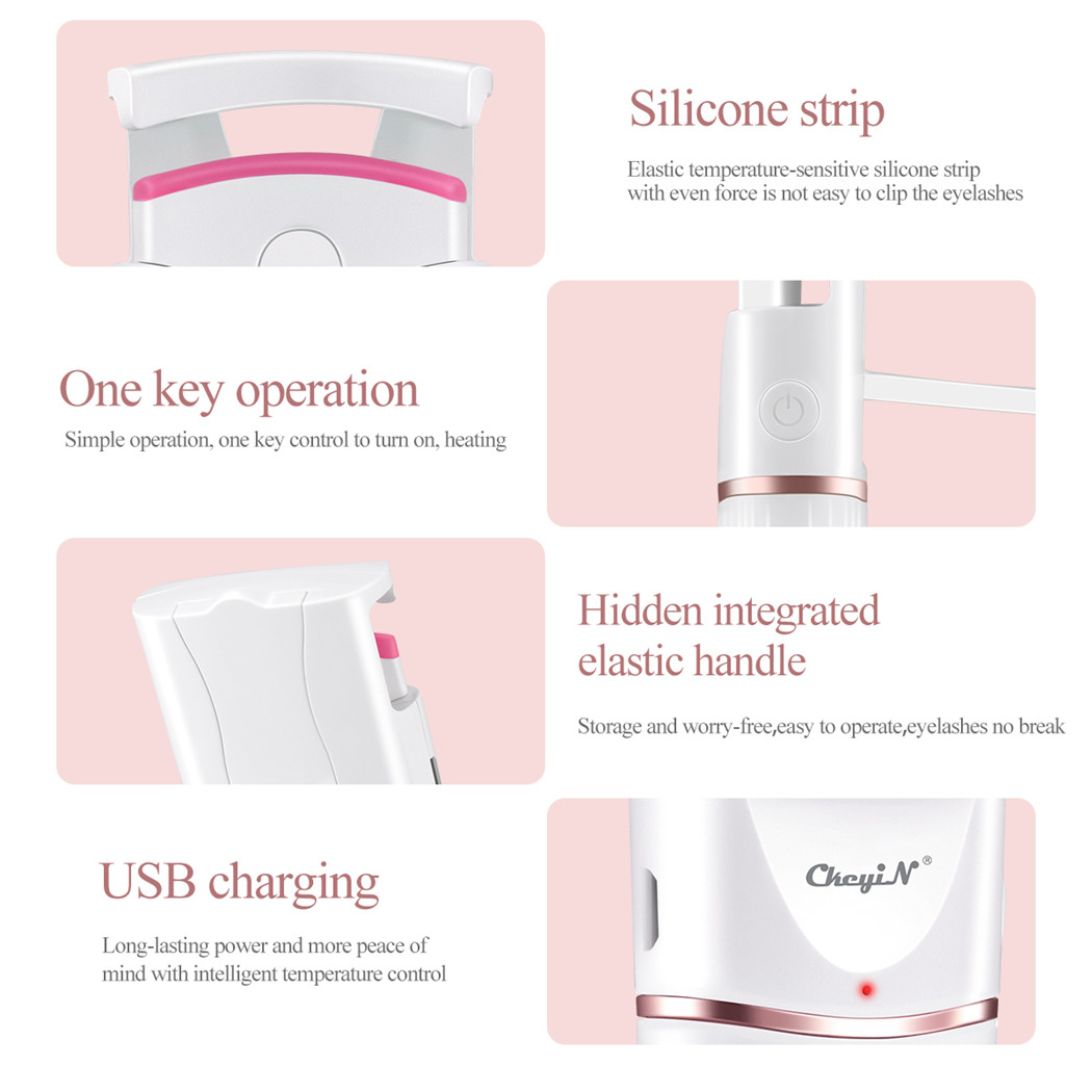 Heated Eyelash Curler Silicone Safe Electric Lash Curler Long Lasting Natural Eyelash Shaper 40s Fast Heating Makeup Tool