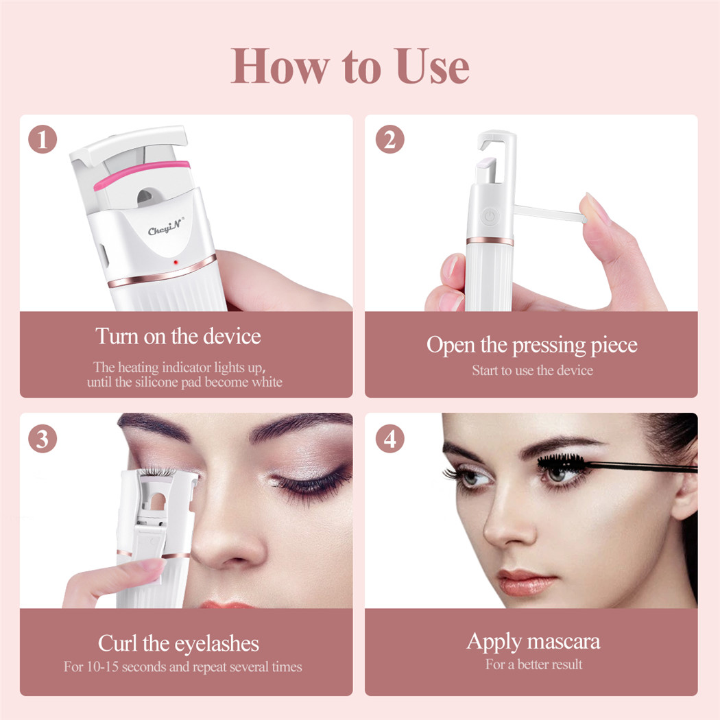 Heated Eyelash Curler Silicone Safe Electric Lash Curler Long Lasting Natural Eyelash Shaper 40s Fast Heating Makeup Tool