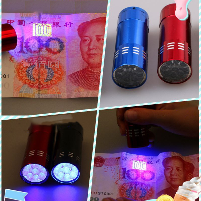 Mini 9 LED Lights Flashlight UV Lamp New Portable Nail Gel Mask Quick Drying Manicure Tool Nail Dryer Money detection Machine