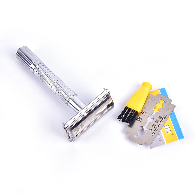 New Arrival Men's Traditional Double Edge Chrome Wet Shaving Safety Handheld Manual Razor 1 Blade Included With Travel Case Care Hair Beard