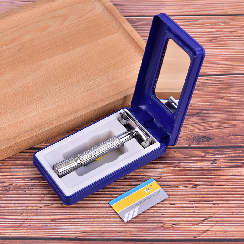 New Arrival Men's Traditional Double Edge Chrome Wet Shaving Safety Handheld Manual Razor 1 Blade Included With Travel Case Care Hair Beard