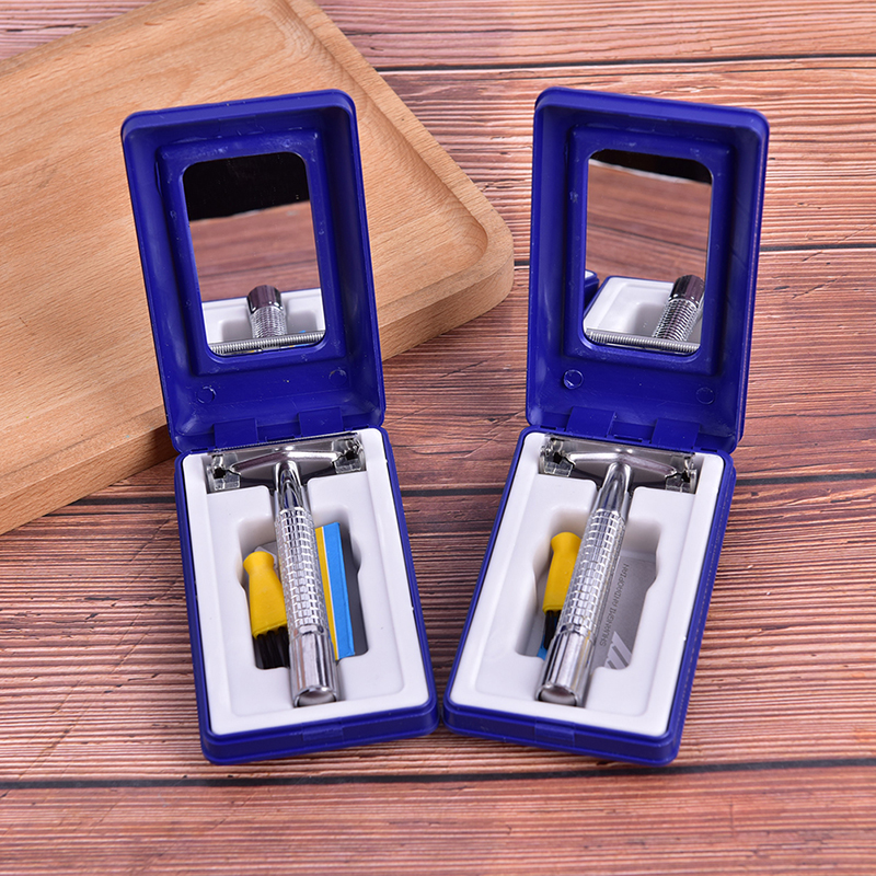 New Arrival Men's Traditional Double Edge Chrome Wet Shaving Safety Handheld Manual Razor 1 Blade Included With Travel Case Care Hair Beard