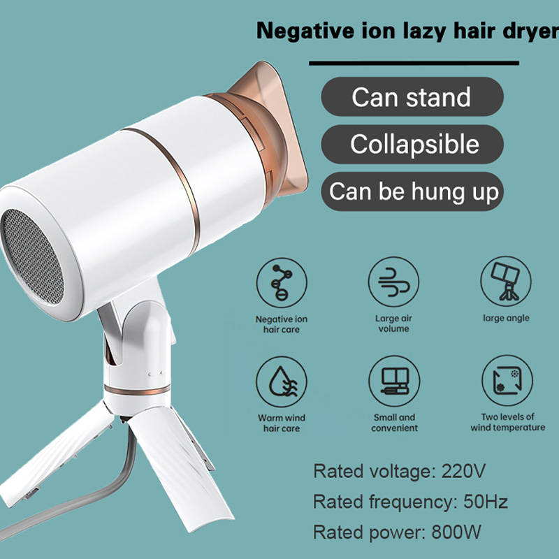 Professional Hair Dryer Strong Wind Hot and Cold Air Wind Electric Foldable Negative Ionic Hammer Blower Dry Lazy Hairdryer salon Three-speed Desktop Hands Free Hair Dryer