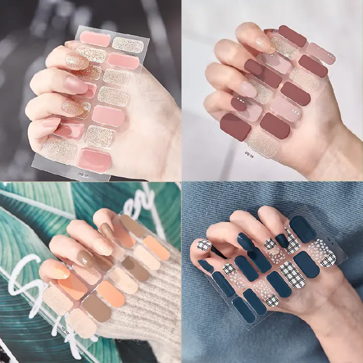 2 Sheets Glitter Gradient Color Nail Stickers Nail Wraps Full Cover Nail Polish Sticker DIY Self Adhesive Nail Art Decoration