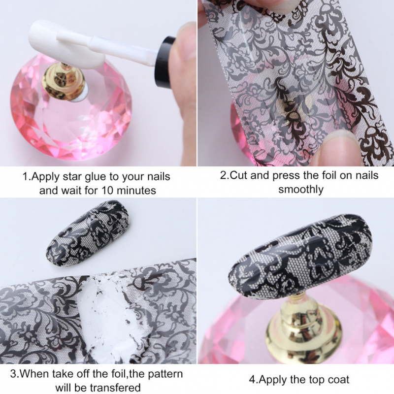 10Pcs/set Black Skull Design Foils Nail Art Sticker Transfer Decal Slider Gel Polish Glue Paper Wraps Manicure Decoration Halloween Easter ins Style