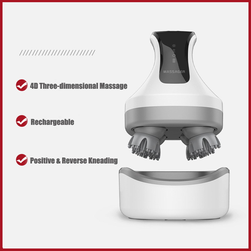 New Arrival 4D Electric Head Massager Wireless Scalp Massage IPX7 Waterproof Promote Hair Growth Body Deep Tissue Kneading Massager