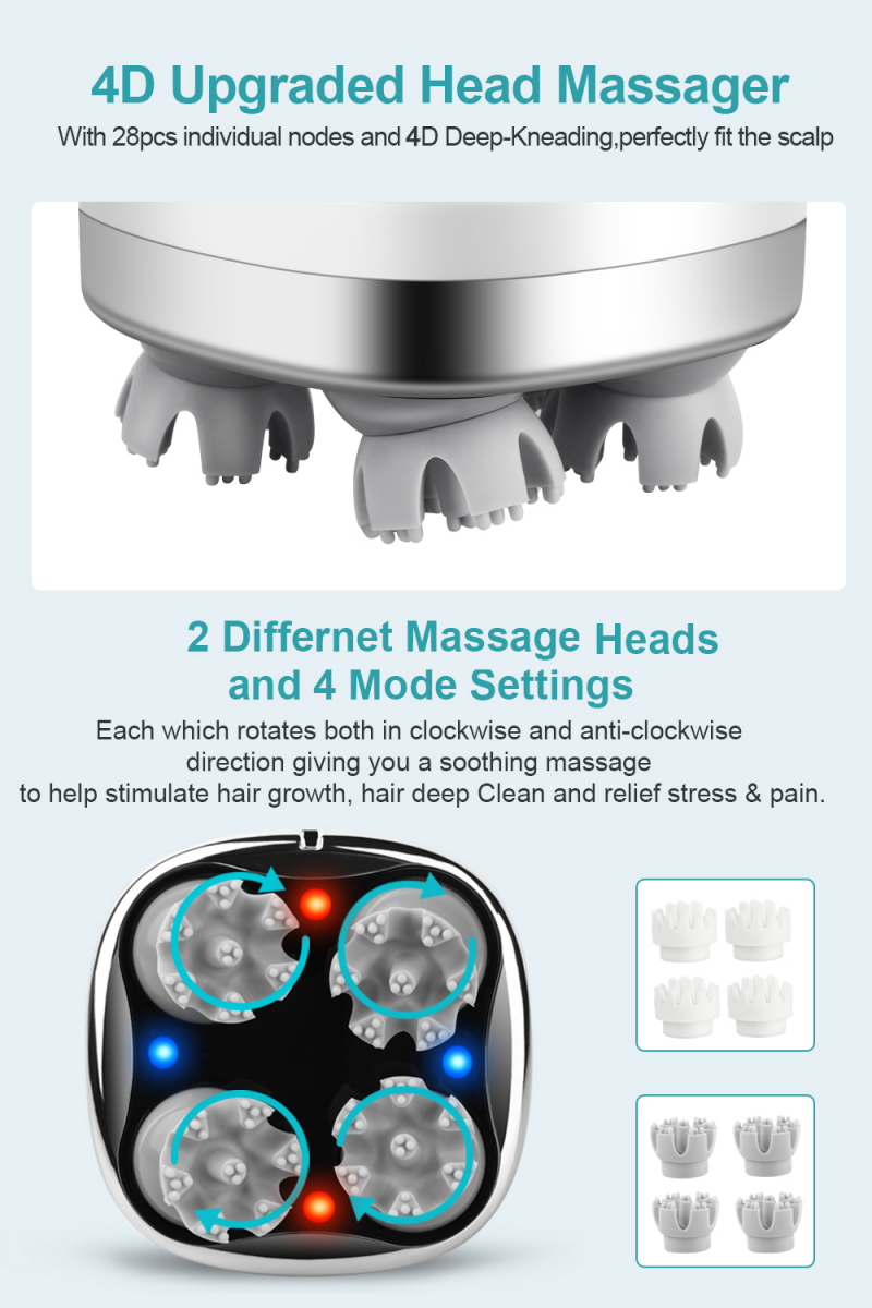 New Arrival 4D Electric Head Massager Wireless Scalp Massage IPX7 Waterproof Promote Hair Growth Body Deep Tissue Kneading Massager