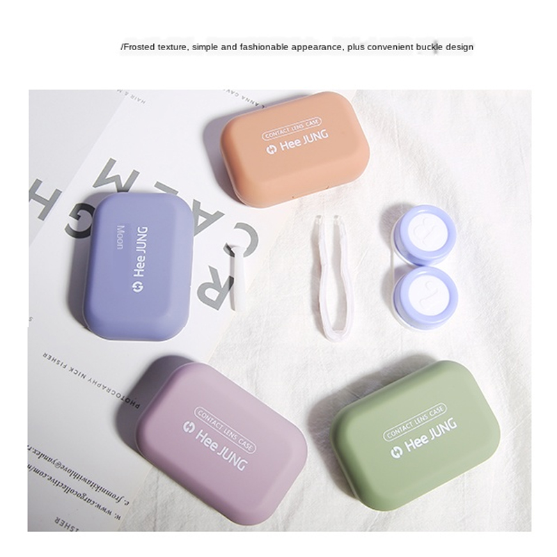 Frosted Mini Rubber Paint Square Contact Lens Case With Mirror Women Colored Contact Lenses Box Eyes Contact Lens Container