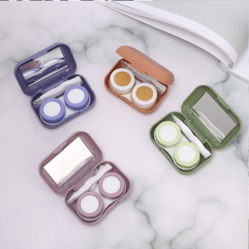 Frosted Mini Rubber Paint Square Contact Lens Case With Mirror Women Colored Contact Lenses Box Eyes Contact Lens Container