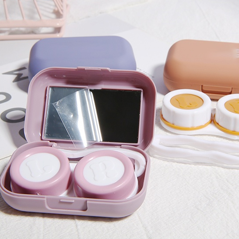 Frosted Mini Rubber Paint Square Contact Lens Case With Mirror Women Colored Contact Lenses Box Eyes Contact Lens Container