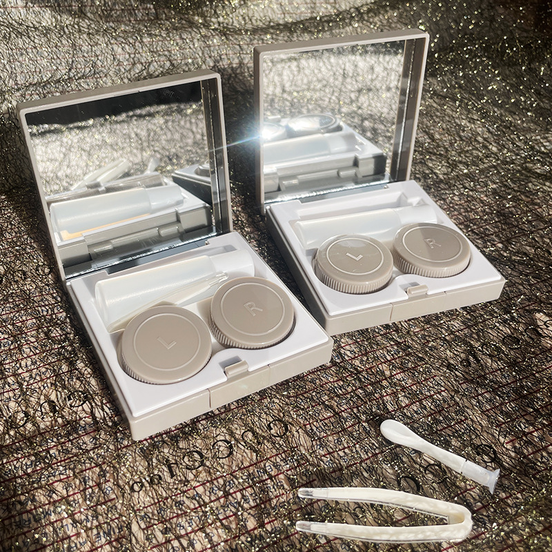 Contact Lenses Box Mirror Container Travel Kit Cold Solid Color Mini Contact Lens Case Pocket Portable Easy Carry Make Up Beauty Pupil Storage